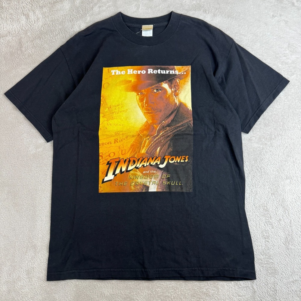 VTG Indiana Jones Kingdom Of The Crystal Skull Movie Shirt Mens L Black Preowned